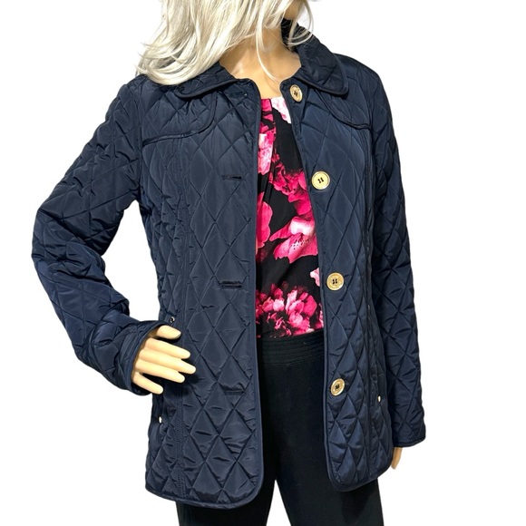 MICHAEL Michael Kors Jackets & Blazers - Michael Michael Kors Women's Quilted Long-Sleeve Navy Blue Jacket Coat Small